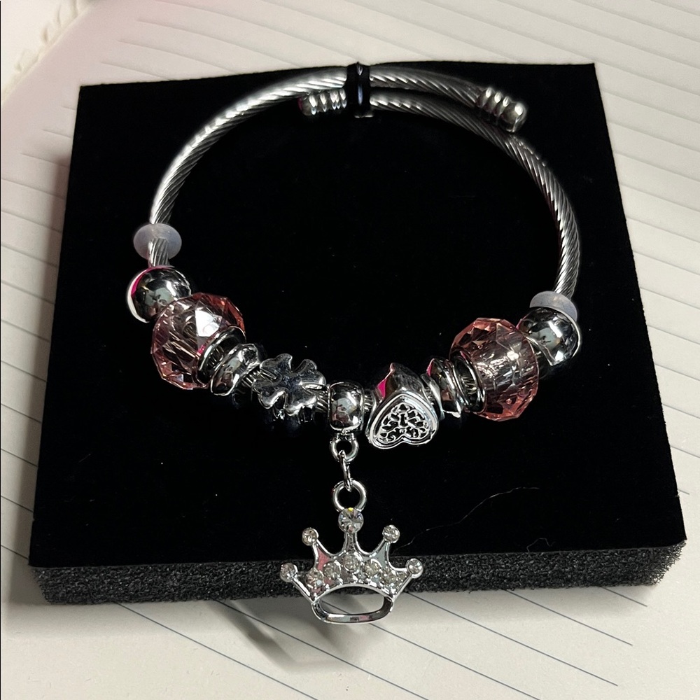 Silver and Pink Charm Bracelet